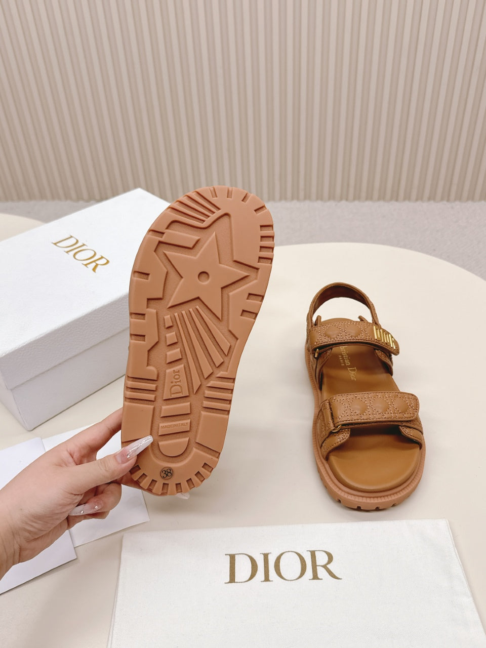 DIOR BACK-STRAP SANDALS 25S IN BROWN CALFSKIN - 35