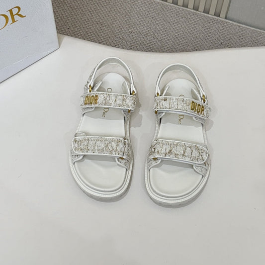 DIOR BACK-STRAP SANDALS 25S IN WHITE TWEED AND CALFSKIN - 35