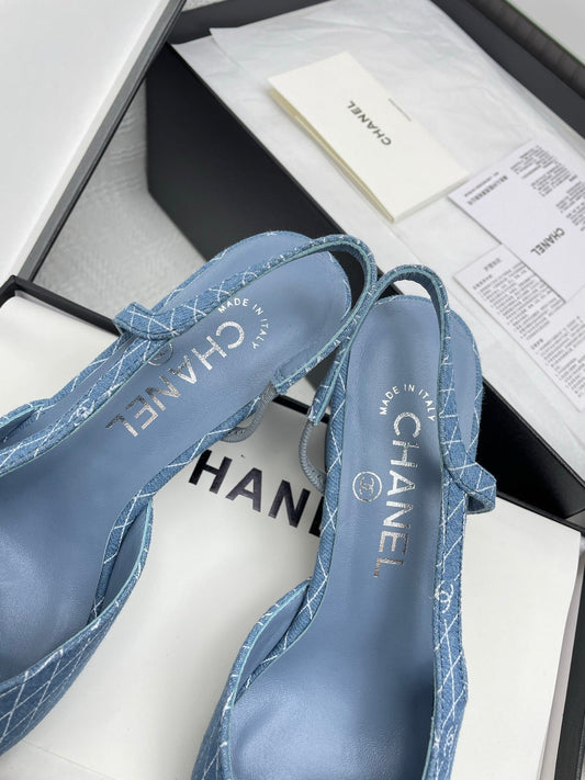 Туфлі CC SLINGBACK 25S на підборах 65 мм з блакитного деніму в клітинку – 35