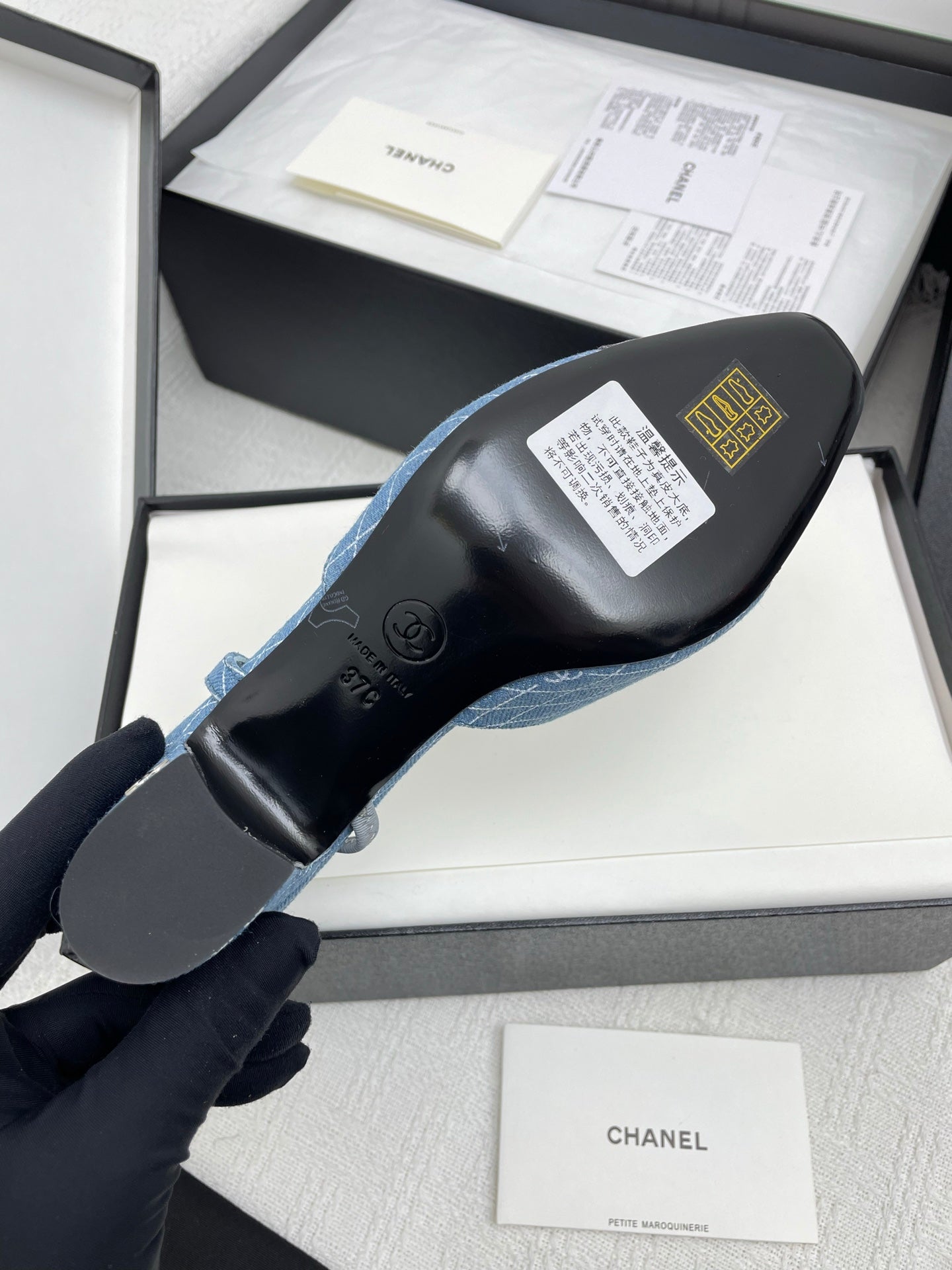 CC SLINGBACK 25S 65 MM IN BLUE DENIM WITH PLAID PATTERN - 35