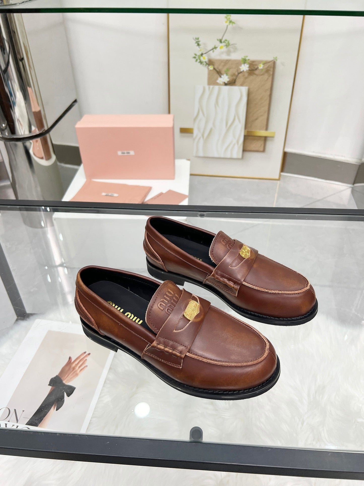 PENNY LOAFERS IN BROWN BLENDED CALFSKIN - 35