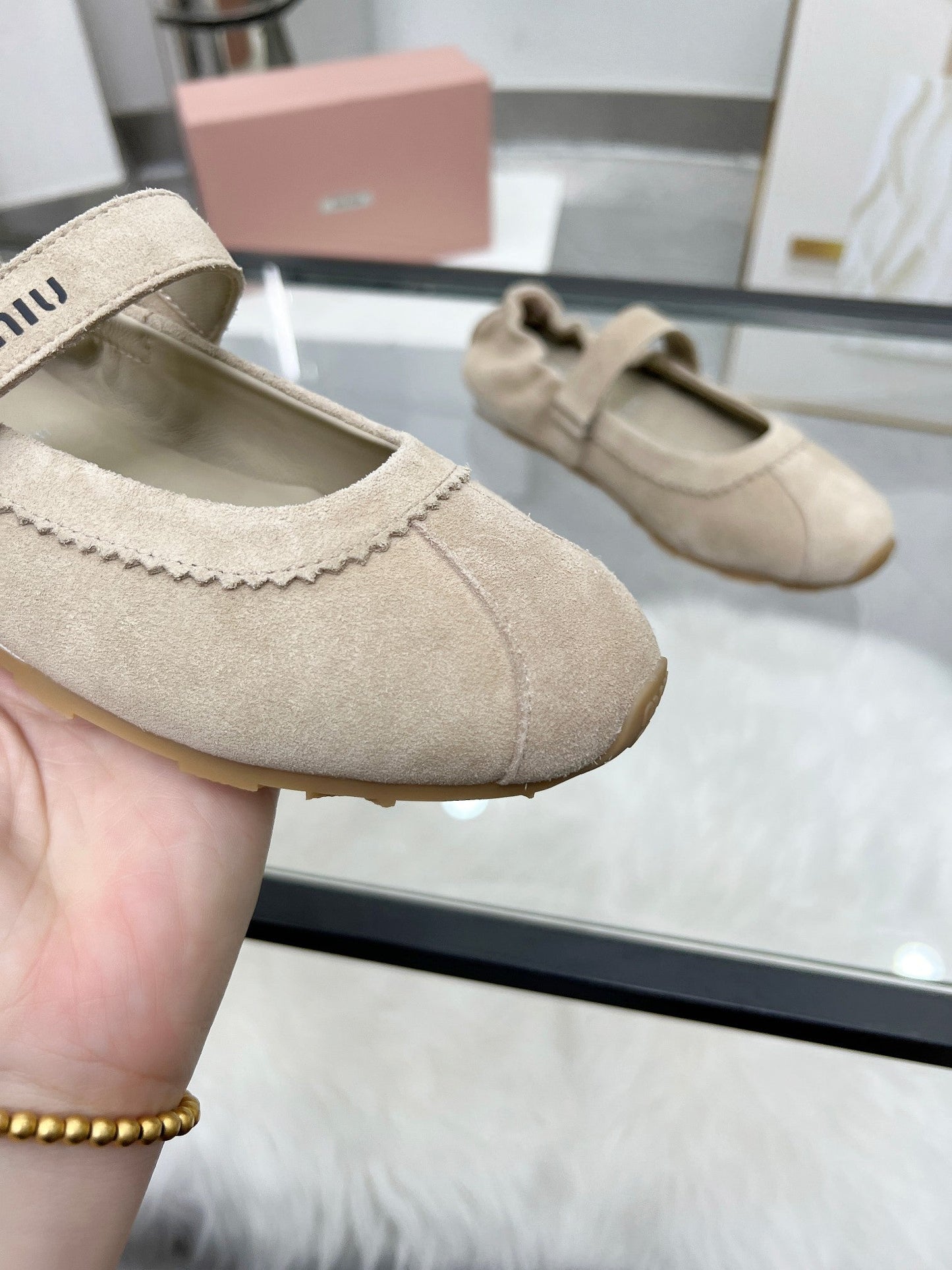 RUCHES NAPPA BALLERINAS IN BEIGE SUEDE - 35
