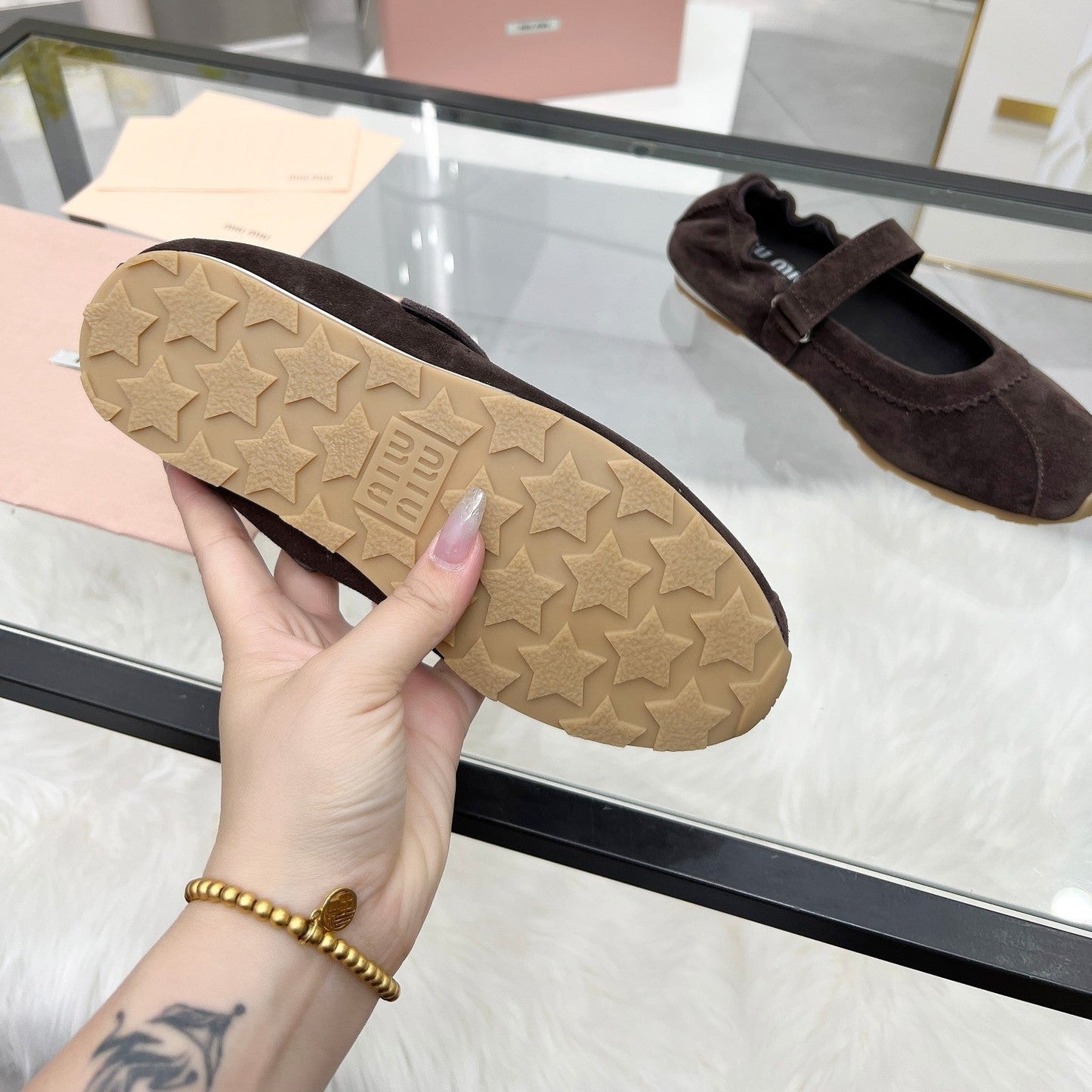 RUCHES NAPPA BALLERINAS IN DARK BROWN SUEDE - 35