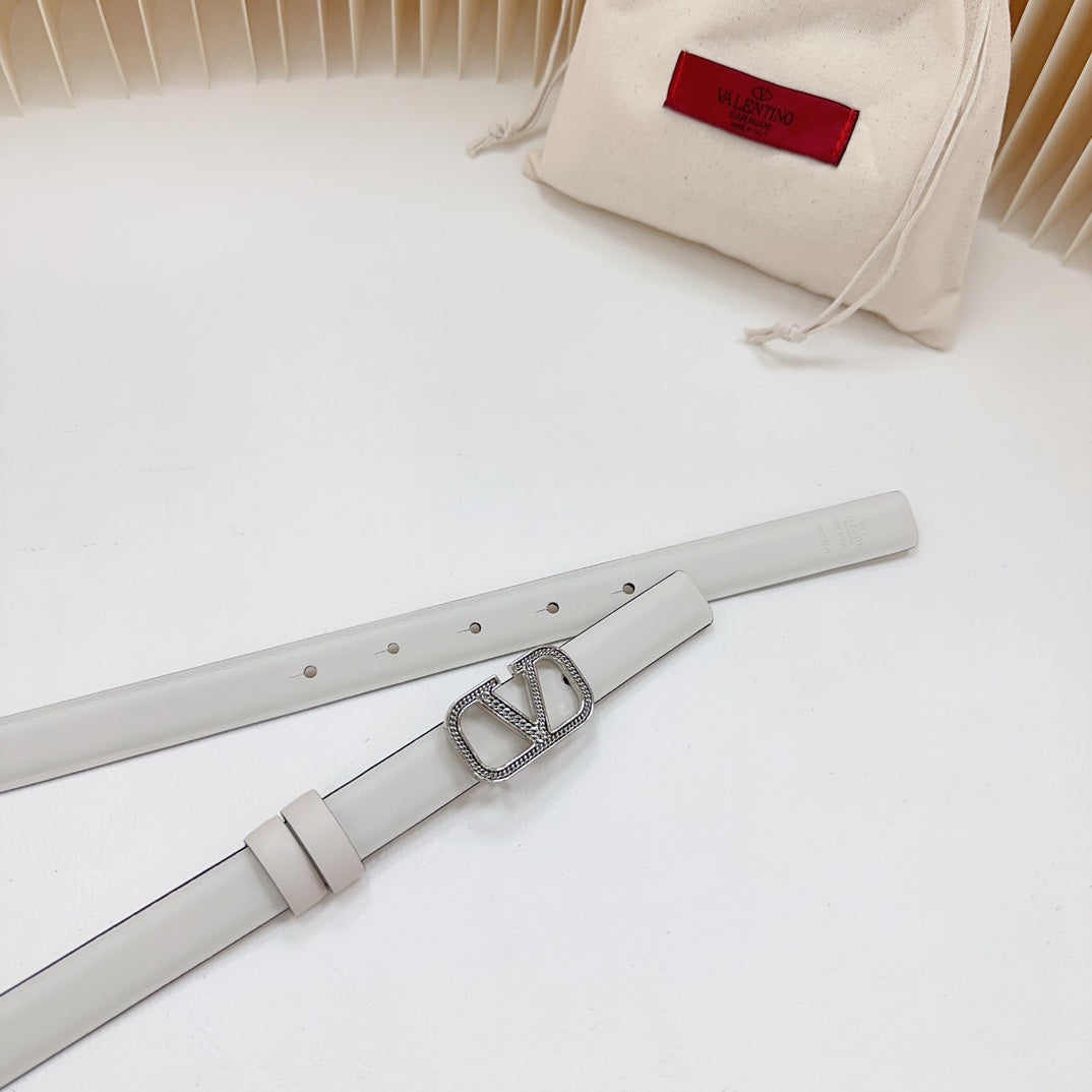 Vlogo Buckle Water Wave Silver Copper Glossy White Leather 20mm Belt - 30
