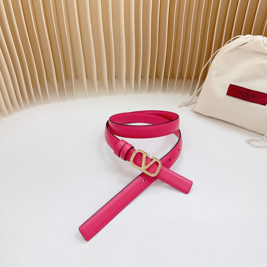 Vlogo Buckle Water Wave Gold Copper Glossy Pink Leather 20mm Belt - 30