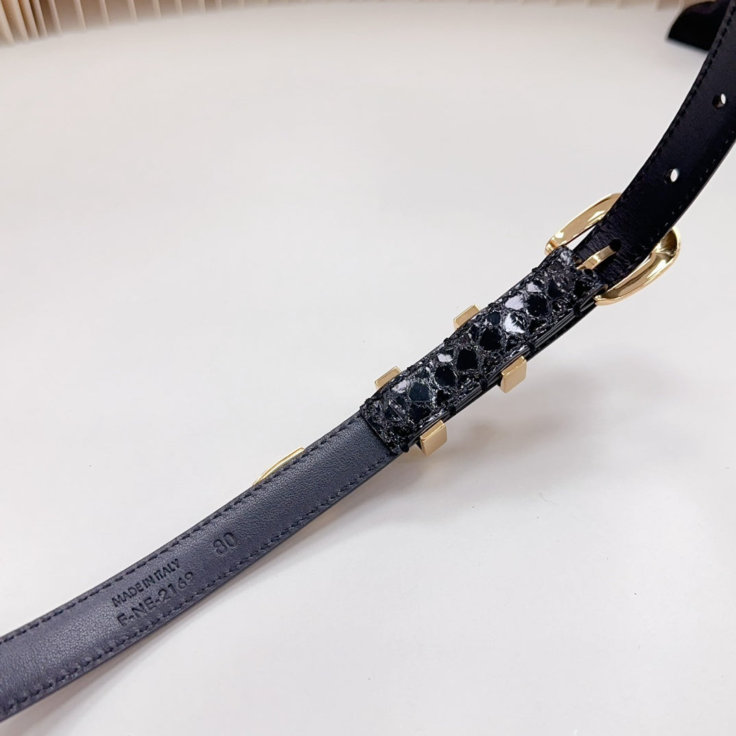 Small Western Belt 18mm Black Patent Embossed Calfskin Ghw - 30