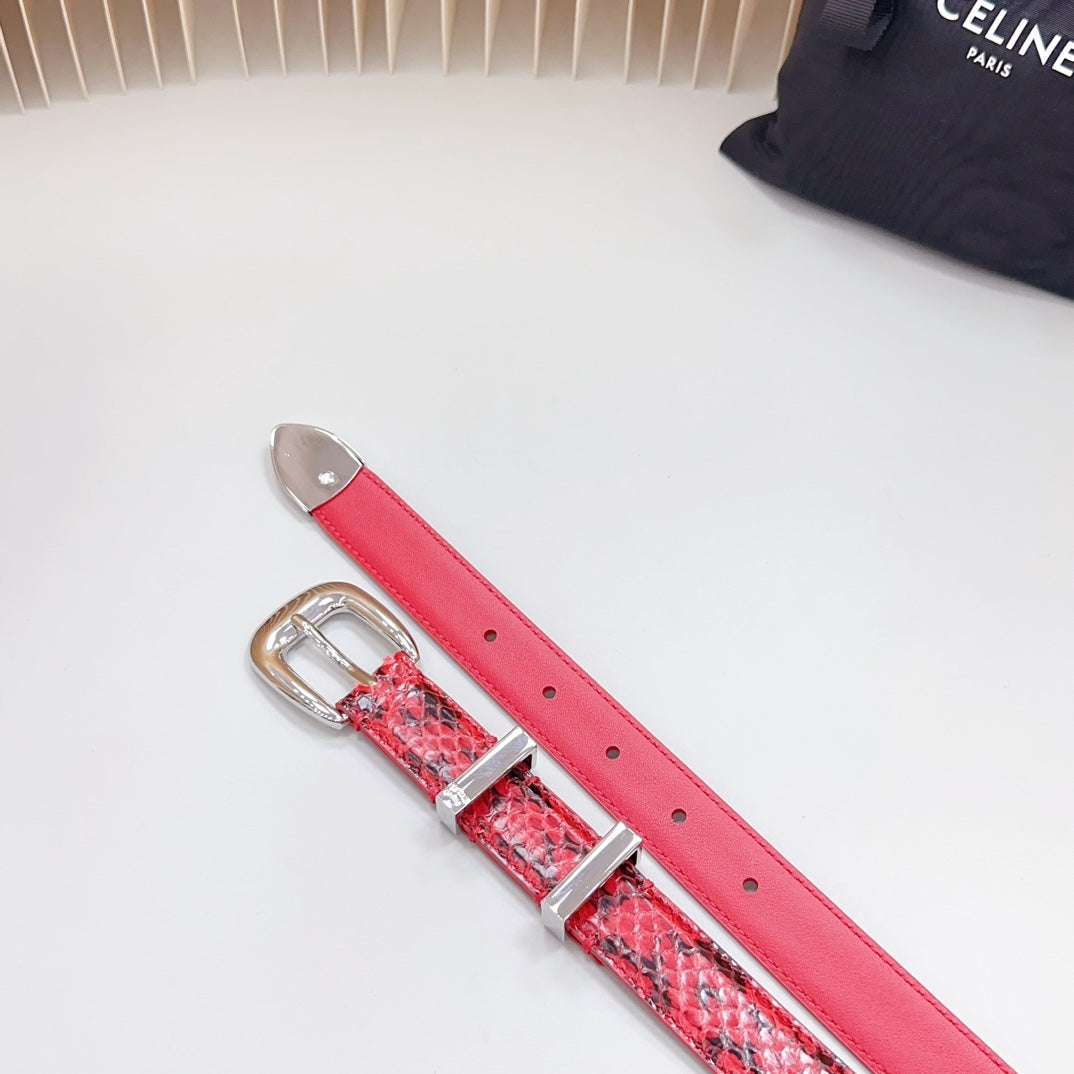 Medium Western Belt 25mm Red Black Snake Embossed Calfskin Silver Loop Shw - 30