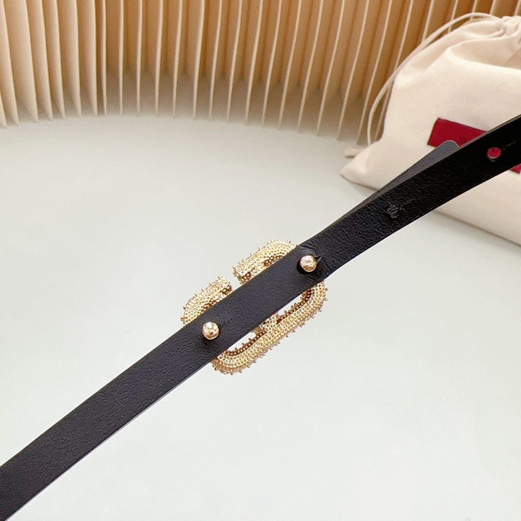 VL Belt 8mm Buckle Gold Diamond Leather Red Black - 30