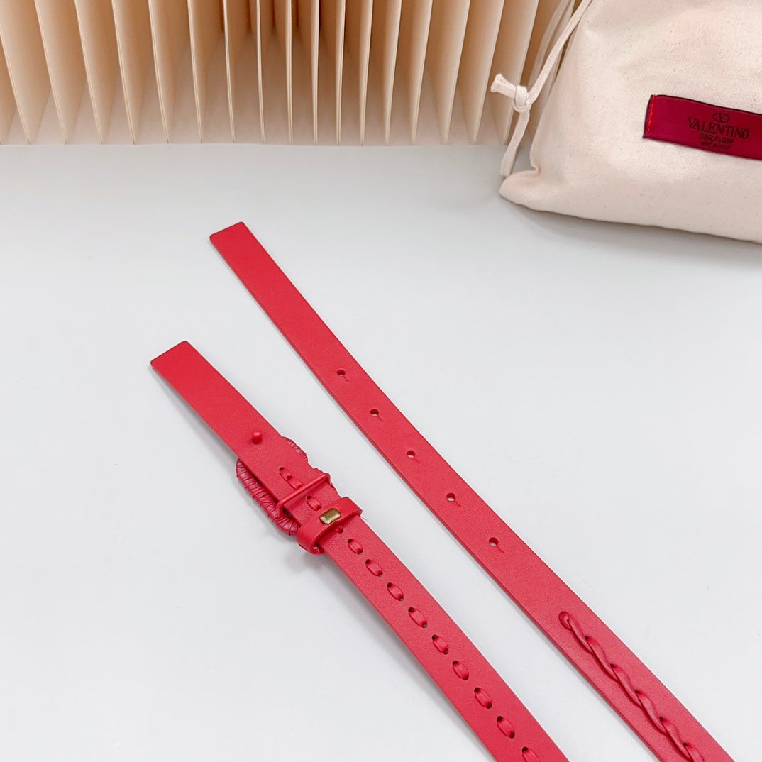 Vlogo Red Leather Buckle 20mm Red Belt - 30