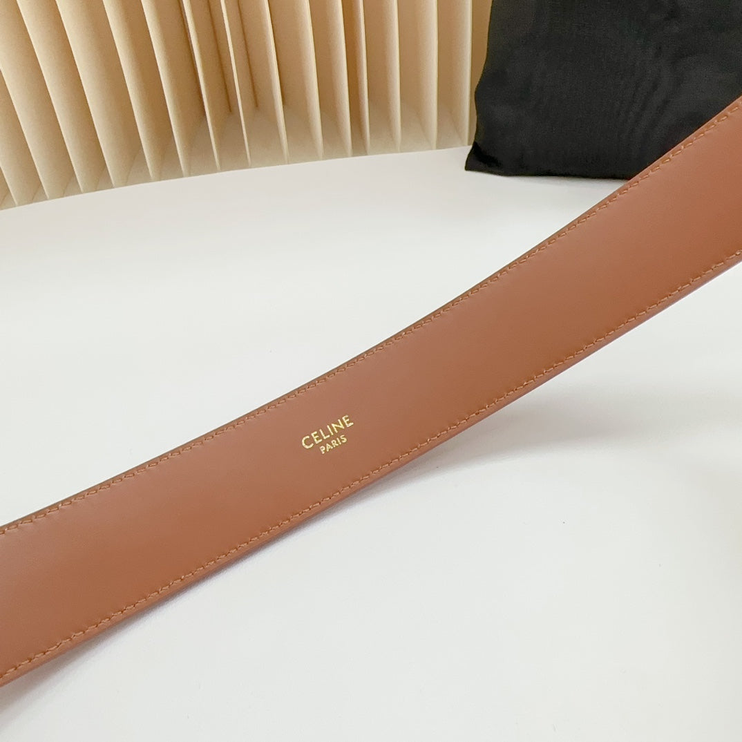 LARGE WESTERN 35 MM BELT BRONZE BROWN CALFSKIN GOLD HARDWARE - 30