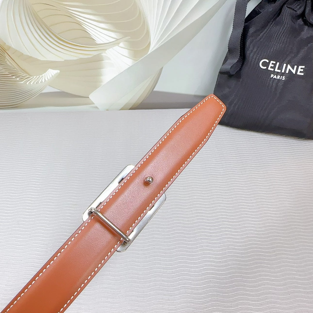 CL MEDIUM 25 MM REVERSIBLE FRAMED TRIOMPHE BELT BLACK AND BRONZE BROWN CALFSKIN SILVER HARDWARE - 30