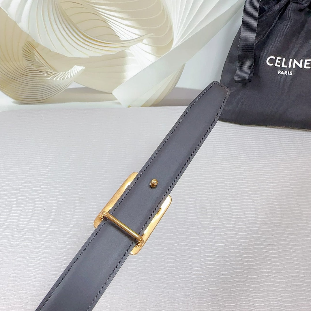 CL MEDIUM 25MM REVERSIBLE FRAMED TRIOMPHE BELT BLACK CALFSKIN GOLD HARDWARE - 30