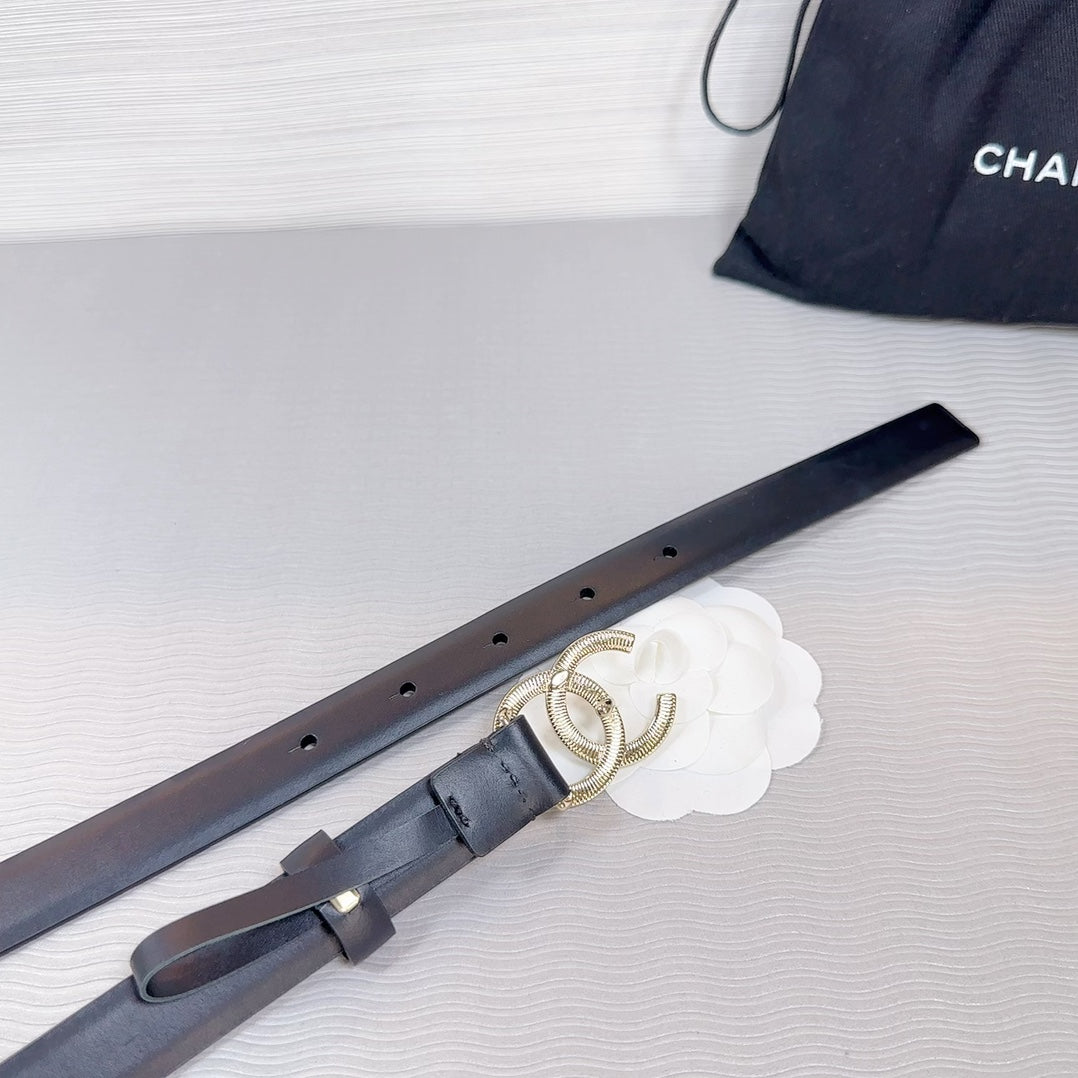 CC BELT 20 MM IN BLACK SMOOTH CALFSKIN GOLD HARDWARE ATTACH RHINSTONE - 30