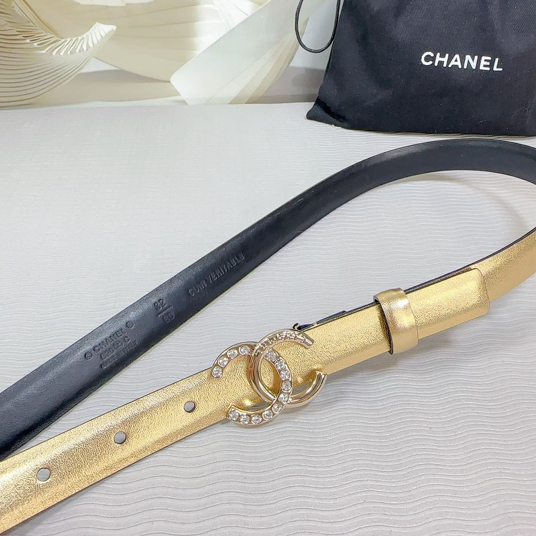 CC BELT 20 MM IN GOLD SMOOTH CALFSKIN GOLD HARDWARE ATTACH RHINSTONE - 30