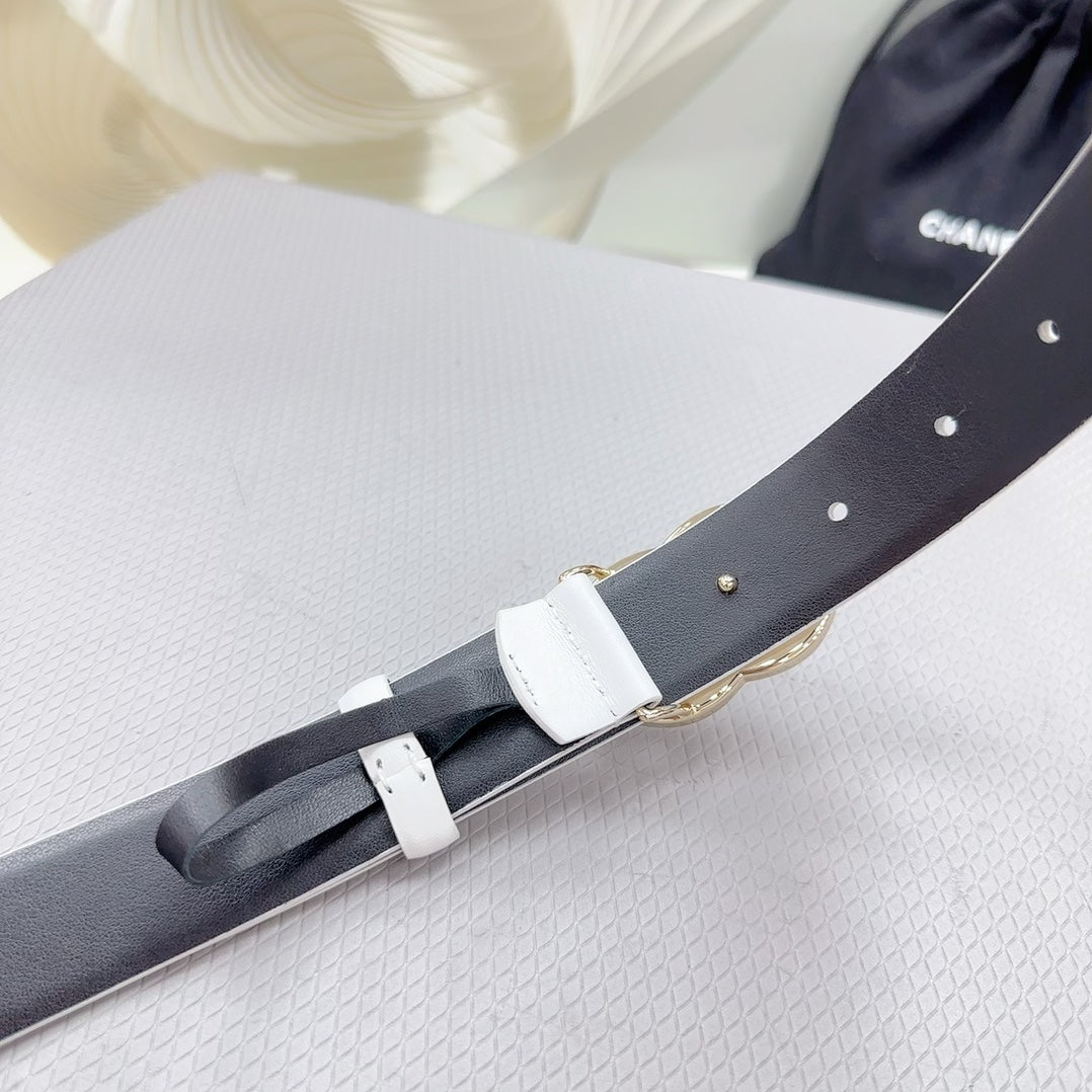 CC BELT 30 MM BLACK MIX WHITE CALFSKIN WITH METAL LOGO - 30