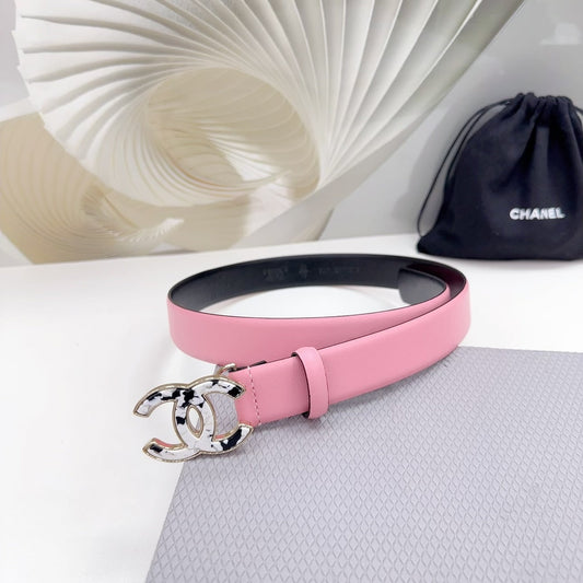CC 30MM BELT IN PINK PASTEL SHINNY CALFSKIN WHITE LOGO - 30