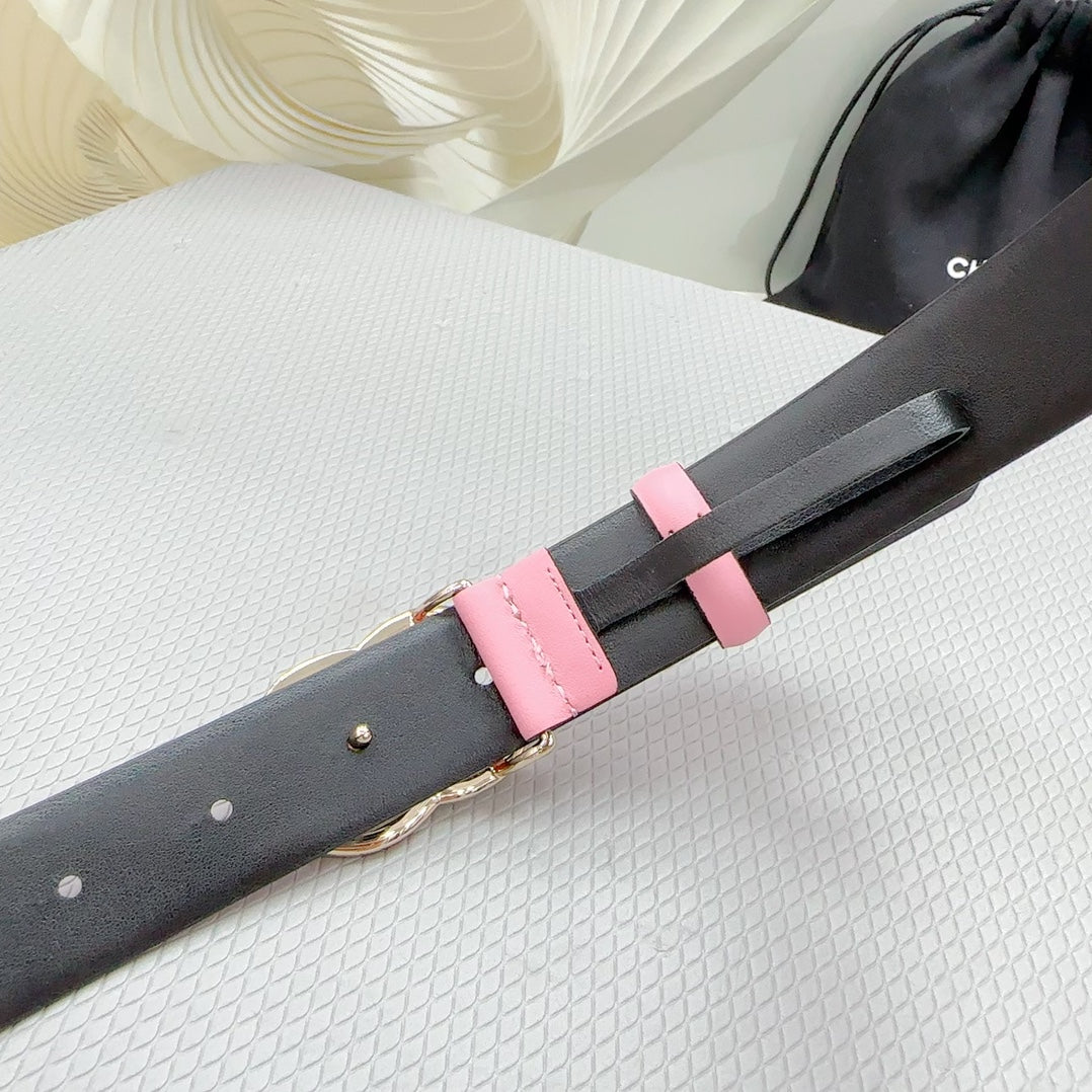 CC 30MM BELT IN PINK PASTEL SHINNY CALFSKIN WHITE LOGO - 30