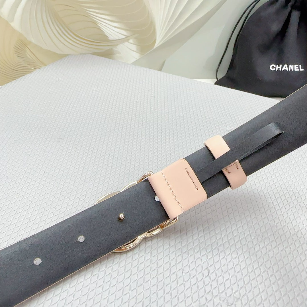 CC 30MM BELT IN BABY PINK SHINNY CALFSKIN WHITE LOGO - 30