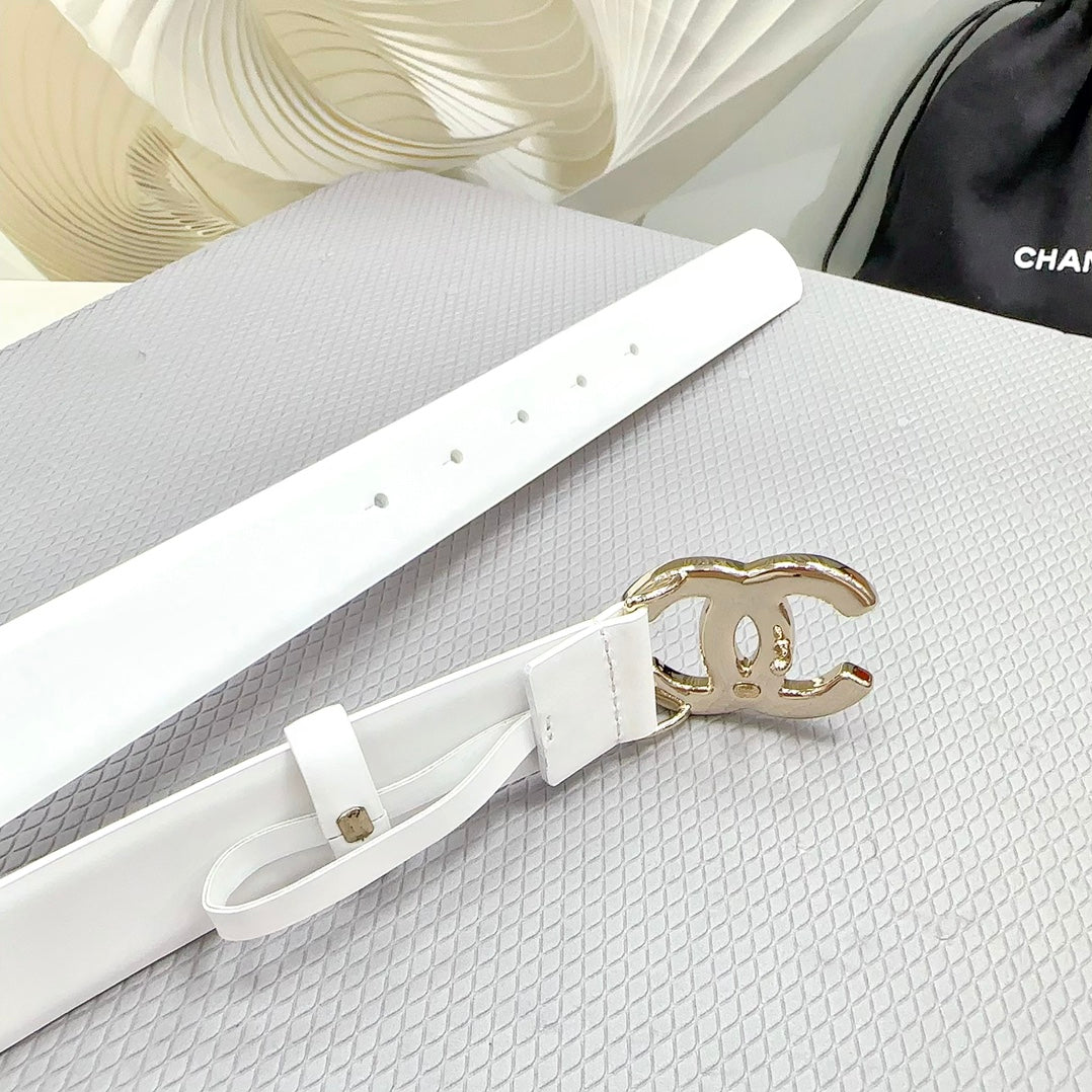 CC 30MM BELT IN WHITE SHINNY CALFSKIN WHITE LOGO - 30