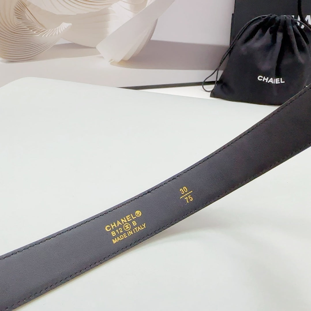 CC 30MM BELT IN BEIGE CREAM EMBROIDERED CALFSKIN METAL HARDWARE - 30