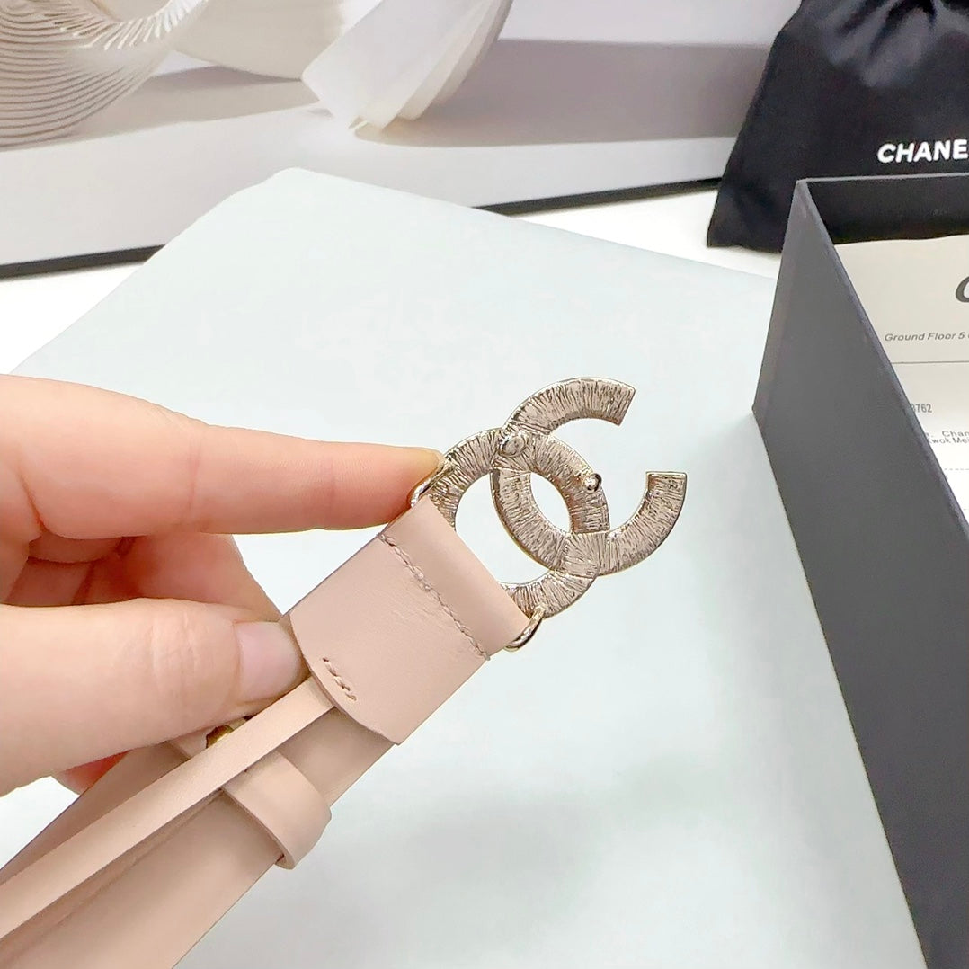 CC 30MM BELT IN ALMOND BEIGE CALFSKIN METAL HARDWARE - 30