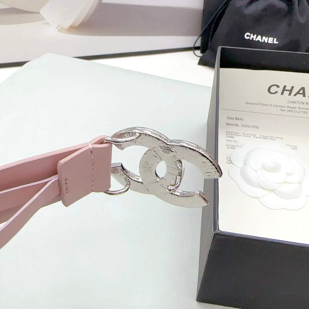 CC 30MM BELT IN LIGHT PINK CALFSKIN METAL HARDWARE - 30