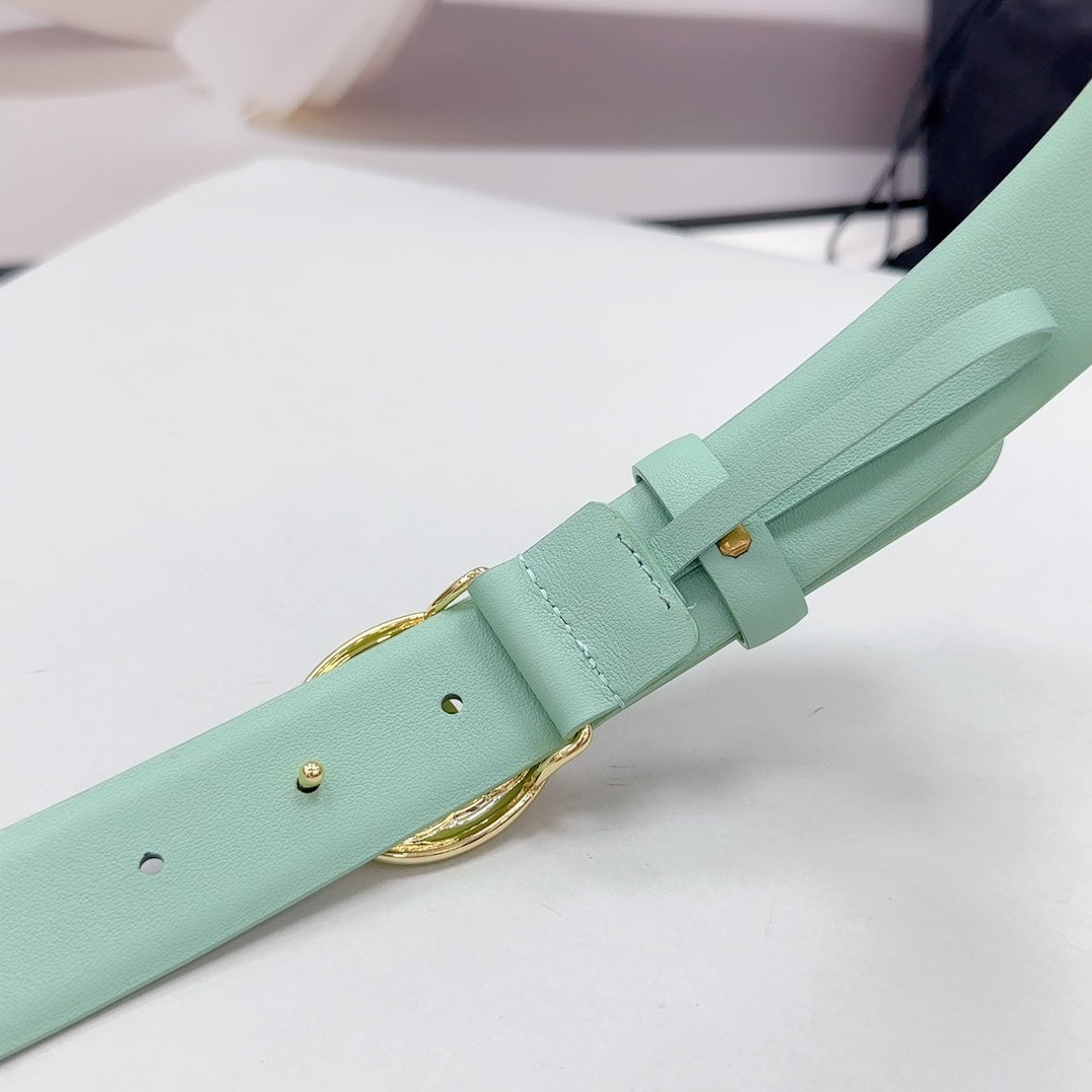 CC 30MM BELT IN GREEN MINT CALFSKIN GOLD HARDWARE ATTACH PEARLS - 30