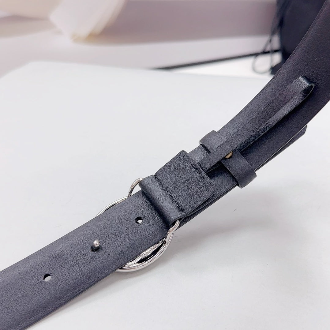 CC 30MM BELT IN BLACK CALFSKIN SILVER HARDWARE ATTACH PEARLS - 30