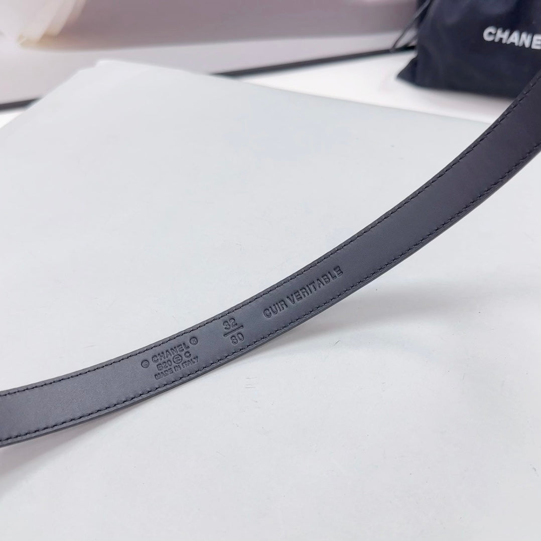 CC BELT 20 MM IN BLACK CALFSKIN SILVER HARDWARE - 30