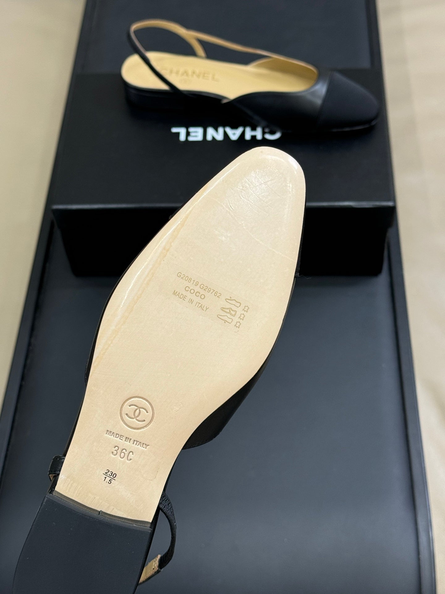 CC CLASSIC SLINGBACK BLACK BEIGE GOATSKIN BLACK GROSGRAIN - 35 / 20mm