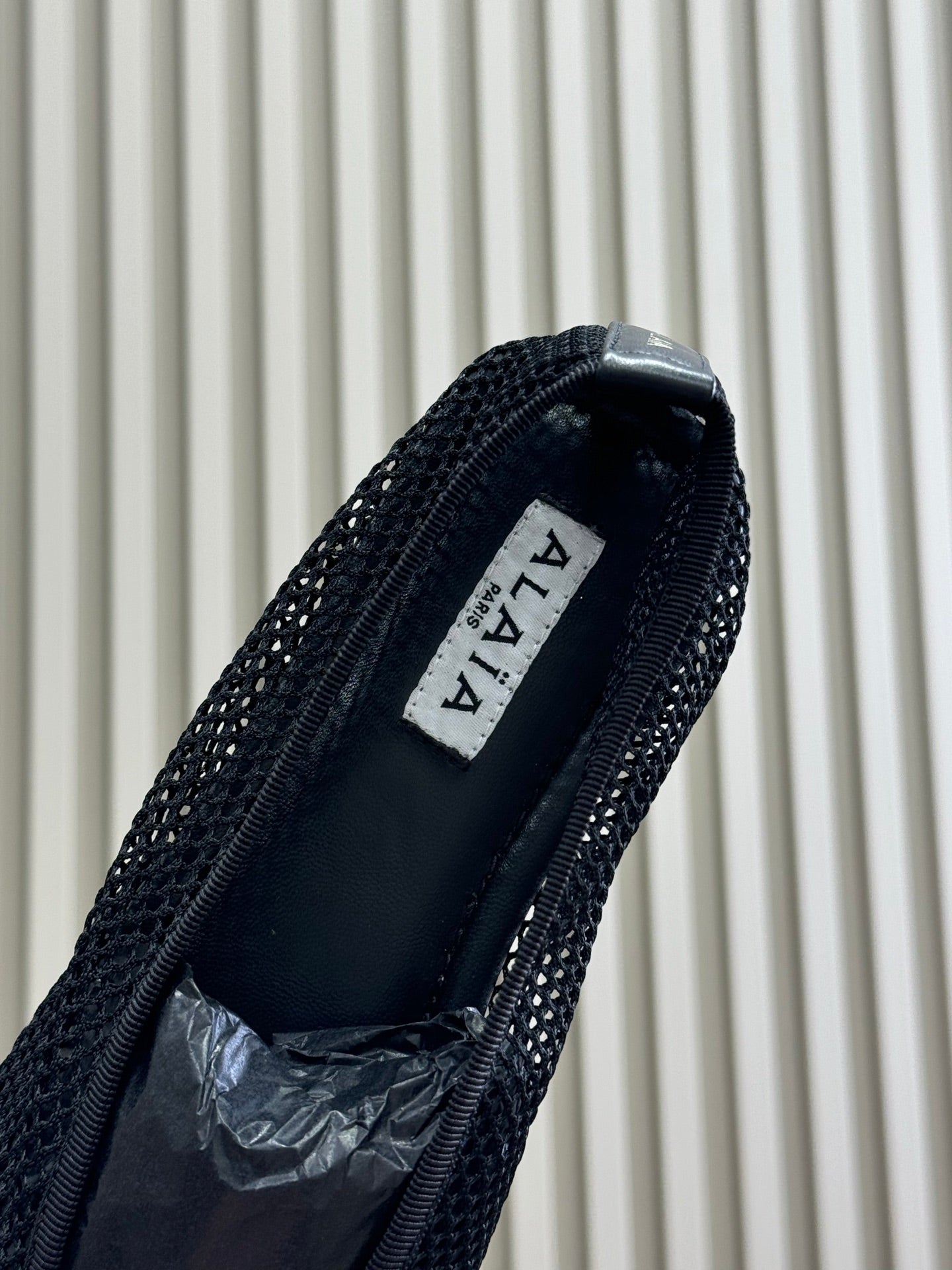 ALAIA FISHNET MESH BALLET FLATS 25S IN BLACK FABRIC - 35