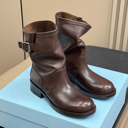 PRADA 25S ANKLE BOOTS IN BROWN CALFSKIN - 35