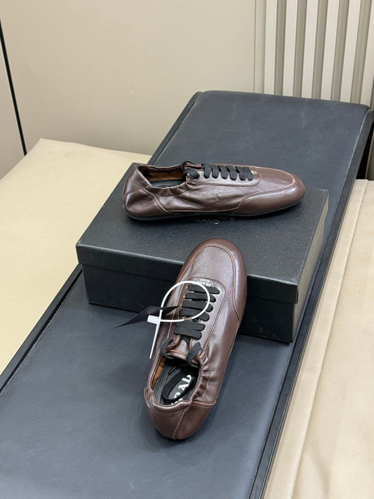PRADA 25S ШКІРЯНІ БАЛЕТКИ КОРИЧНЕВОГО КОЛЬОРУ З ТЕЛЯЧОЇ ШКІРИ – 35