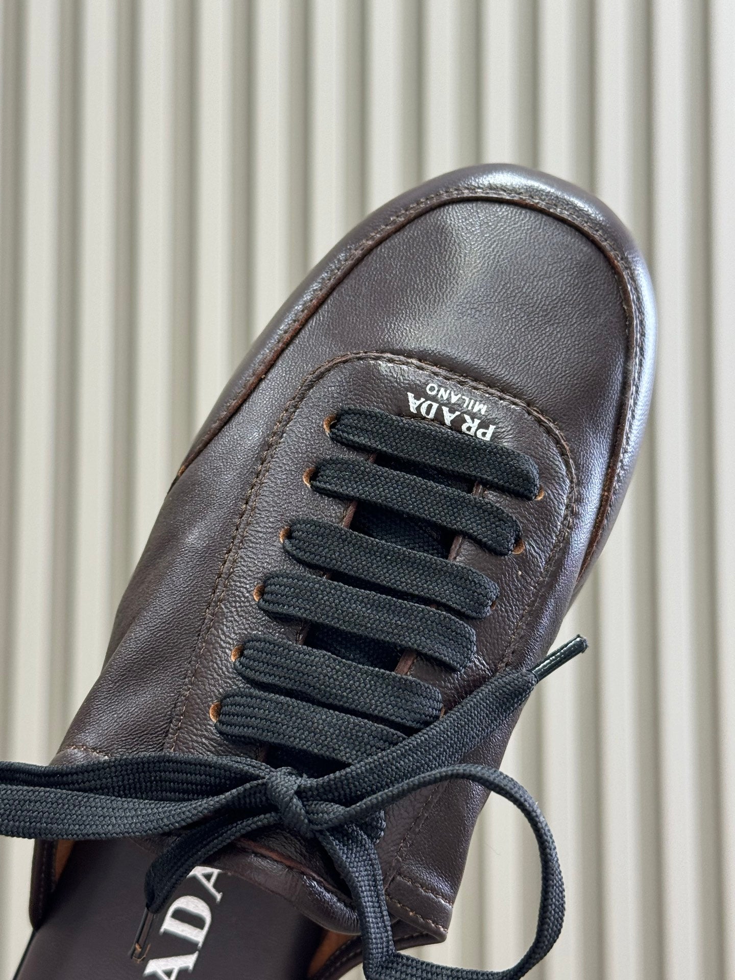 PRADA 25S COLLAPSE FLAT SHOES IN DARK BROWN CALFSKIN - 35