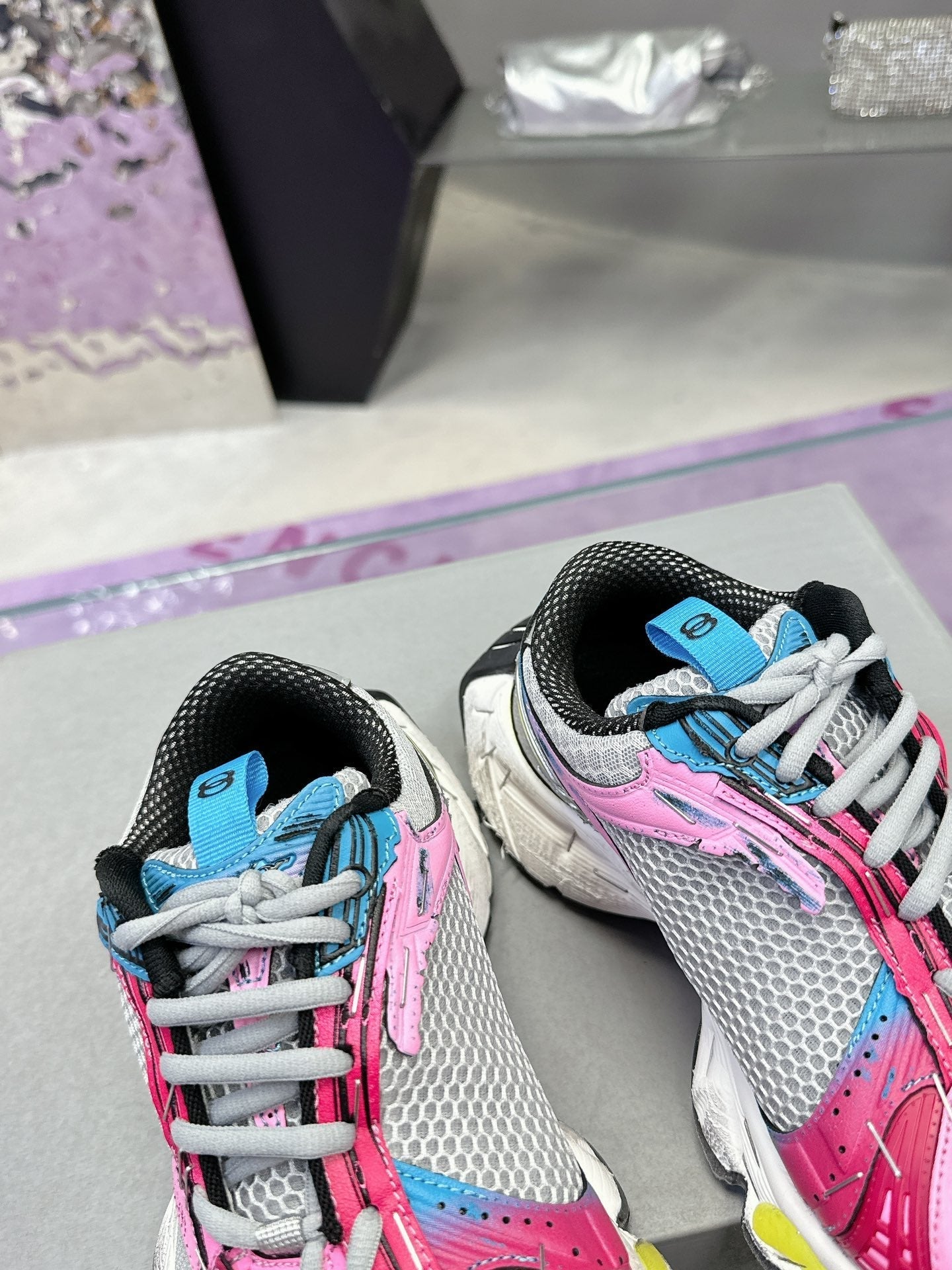 STAPLER SNEAKER IN GRAY PINK BLUE POLYURETHANE AND MESH - 35
