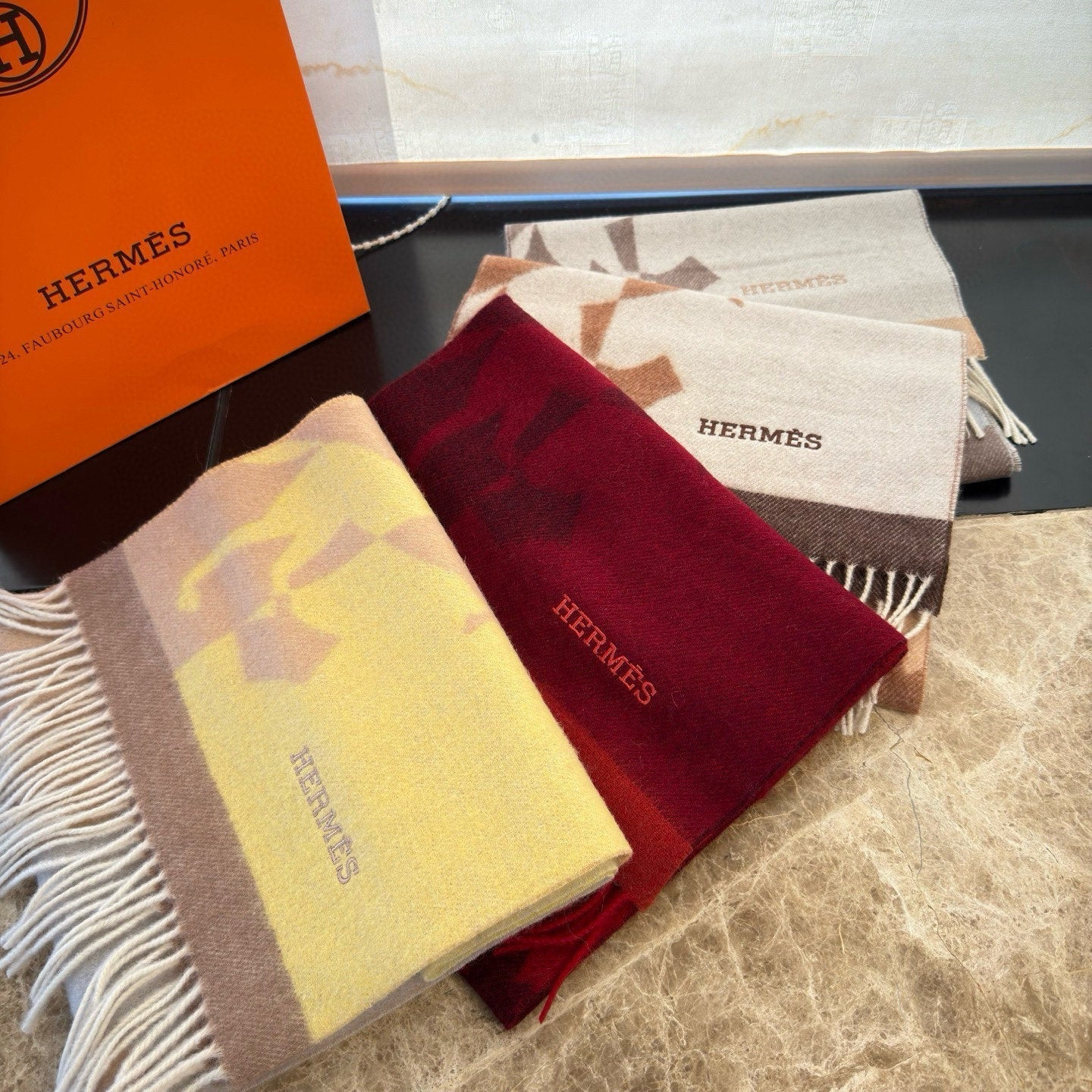 HERMES 25S SCARF 170 IN CASHMERE 854666