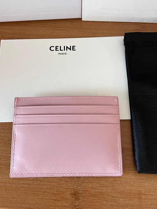 CELINE 25S CARD HOLDER WITH TRIOMPHE LOGO 11 IN PINK GLOSSY CALFSKIN