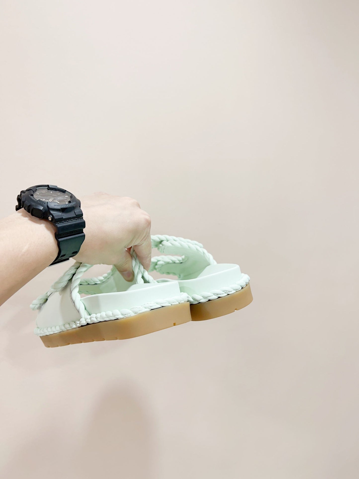 REFINED DAD SANDAL IN PISTACHIO GREEN LAMBSKIN MULE - 35
