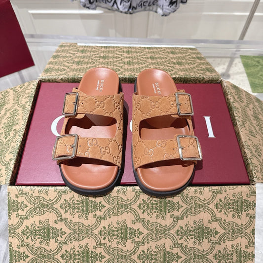 SANDALS IN BURNT ORANGE SUEDE EMBOSSED LOGO SILVER HARDWARE - 36