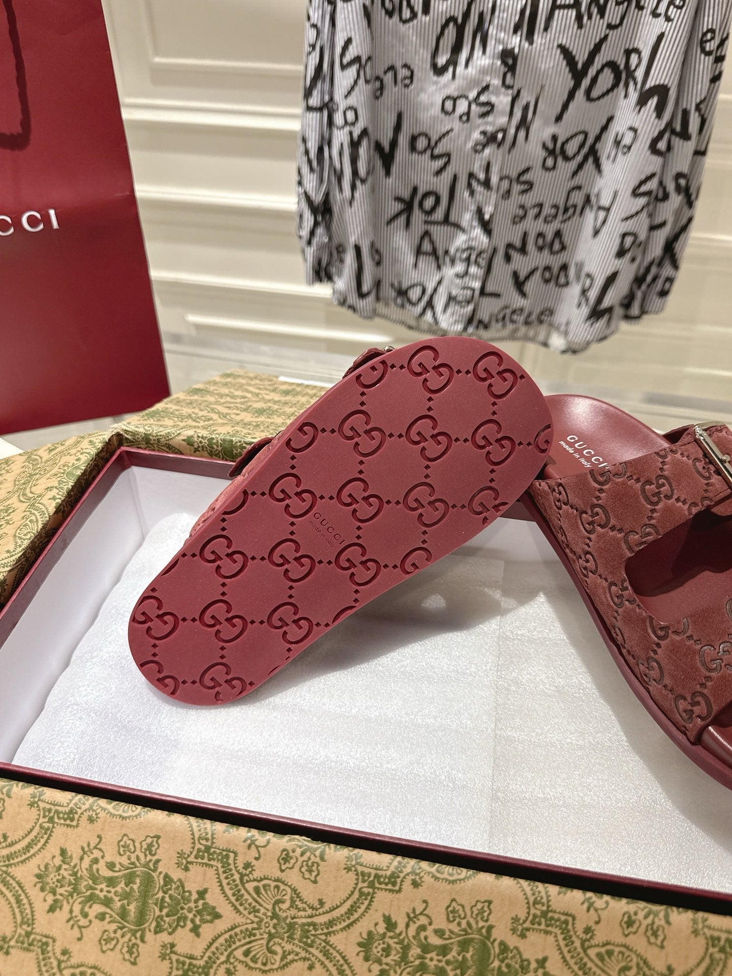SANDALS IN NAVY RED SUEDE EMBOSSED LOGO SILVER HARDWARE - 36