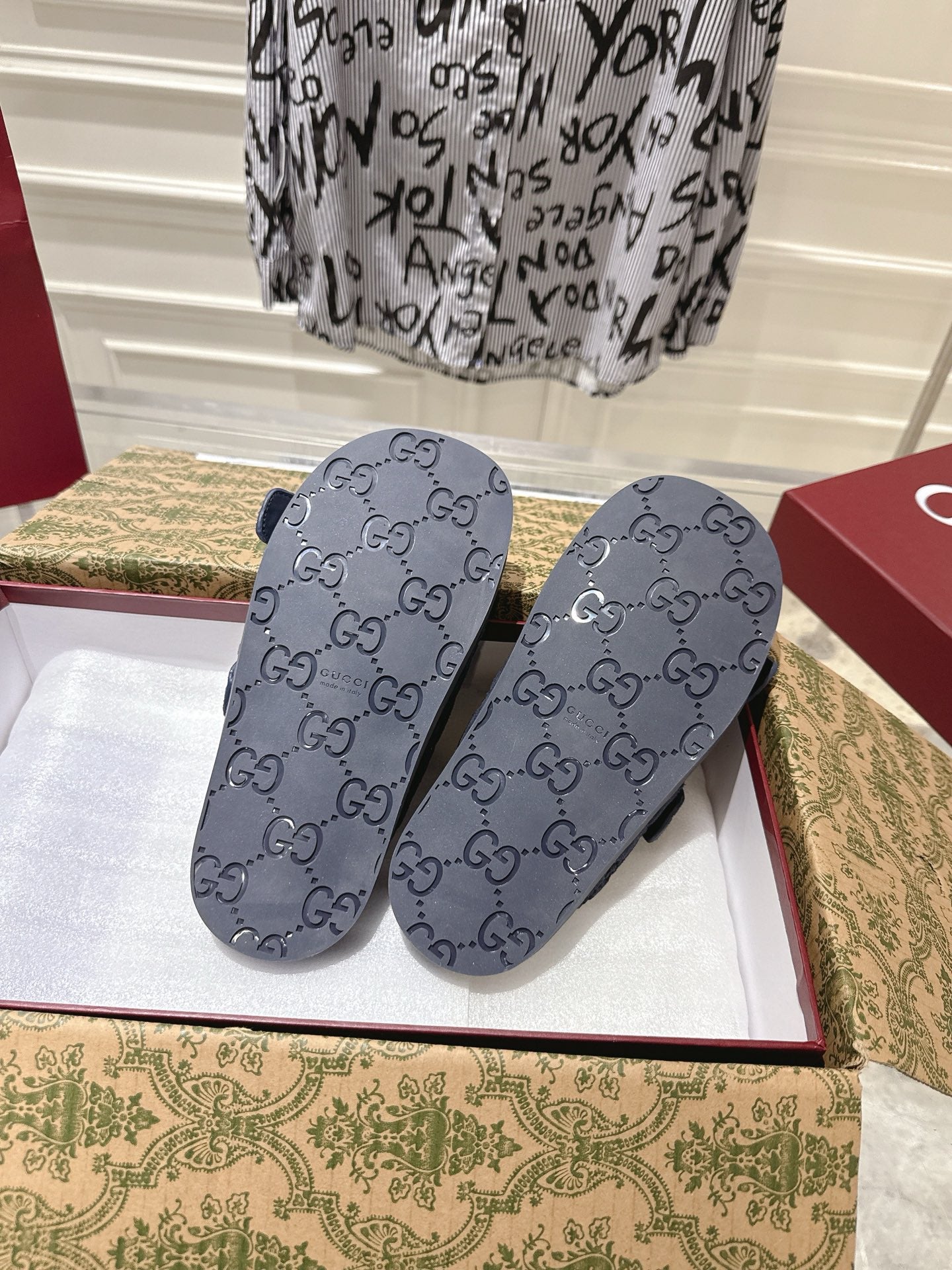 SANDALS IN NAVY BLUE SUEDE EMBOSSED LOGO SILVER HARDWARE - 36