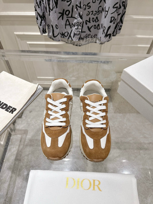 DIOR 25S КРОСІВКИ C'EST DIOR З ТЕЛЯЧОЇ ШКІРИ ТА ЗАМШІ КОЛЬОРУ БІЛИЙ ЛІСОВИЙ ГОРІХ - 35