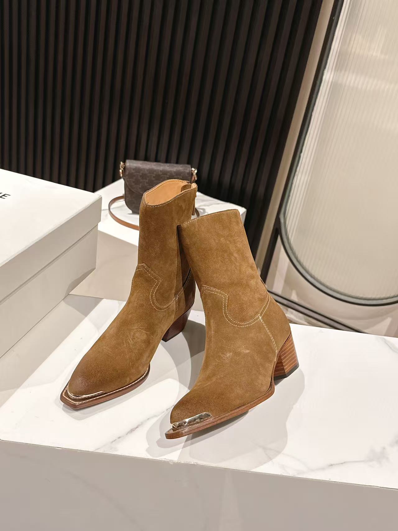 CELINE 25S CHELSEA BOOTS CLASSIC 45MM IN BROWN SUEDE - 35