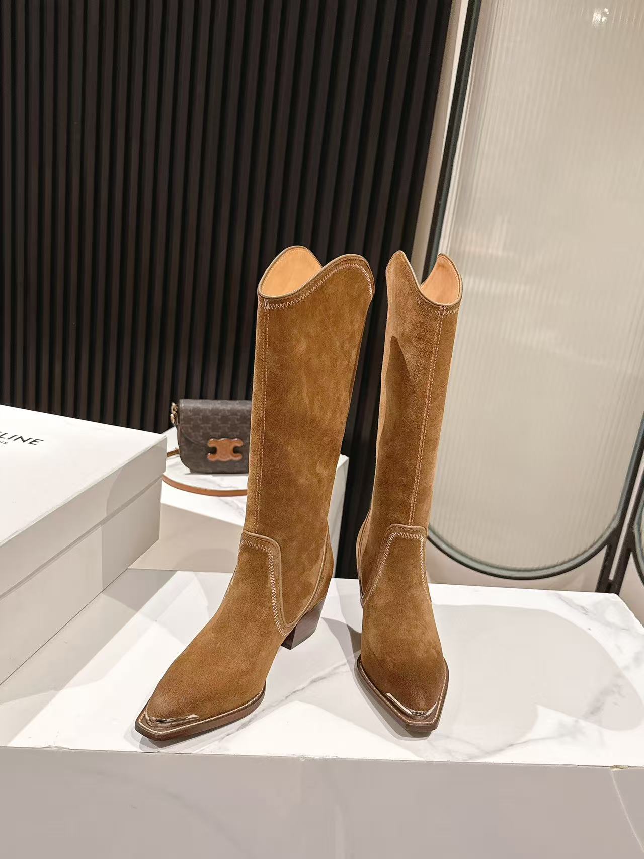 CELINE 25S HIGH BOOTS FOR FALL AND WINTER 45MM IN BROWN SUEDE - 35