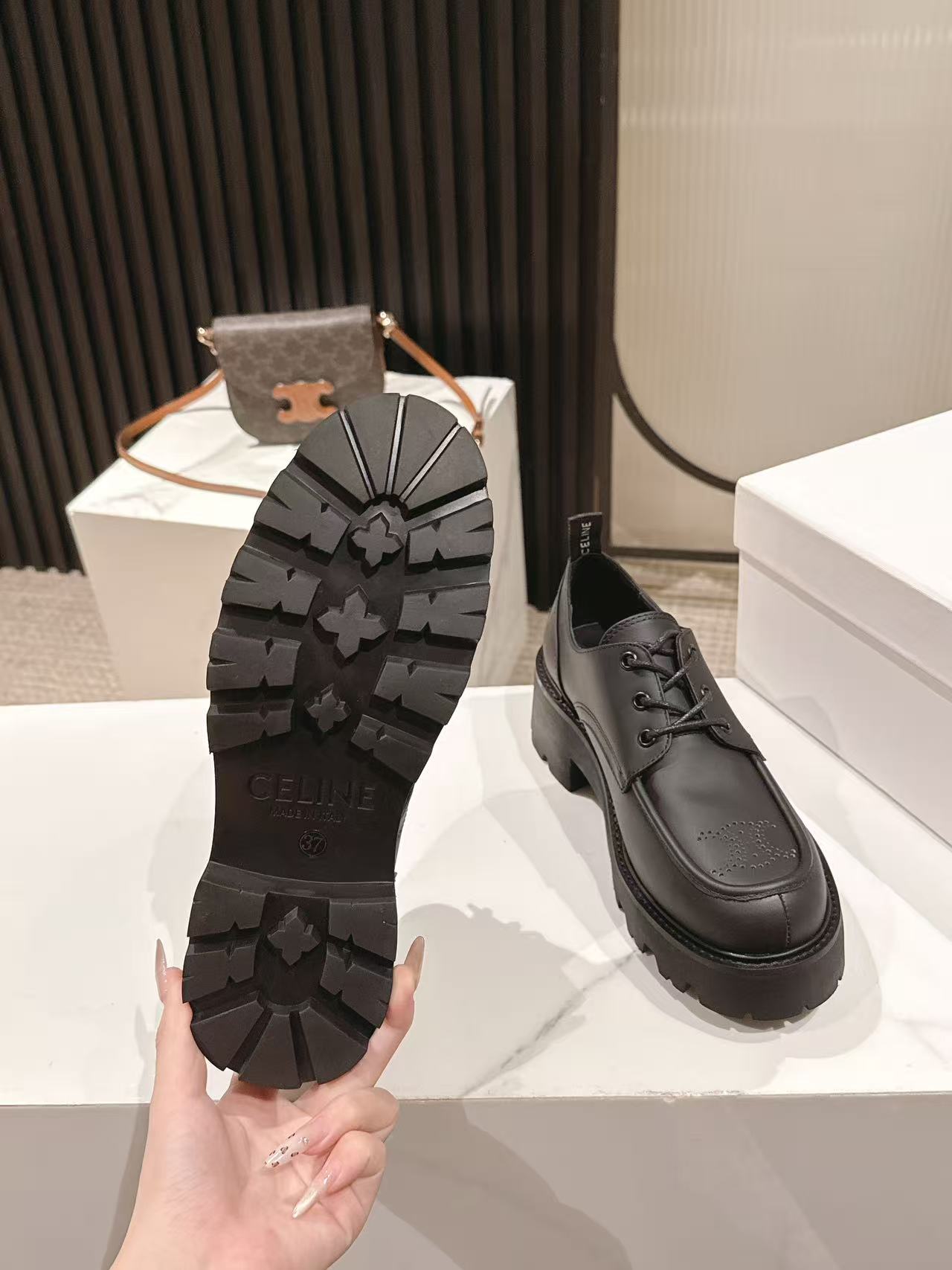 CELINE 25S THICK SOLED LOAFERS 50MM IN BLACK CALFSKIN - 35