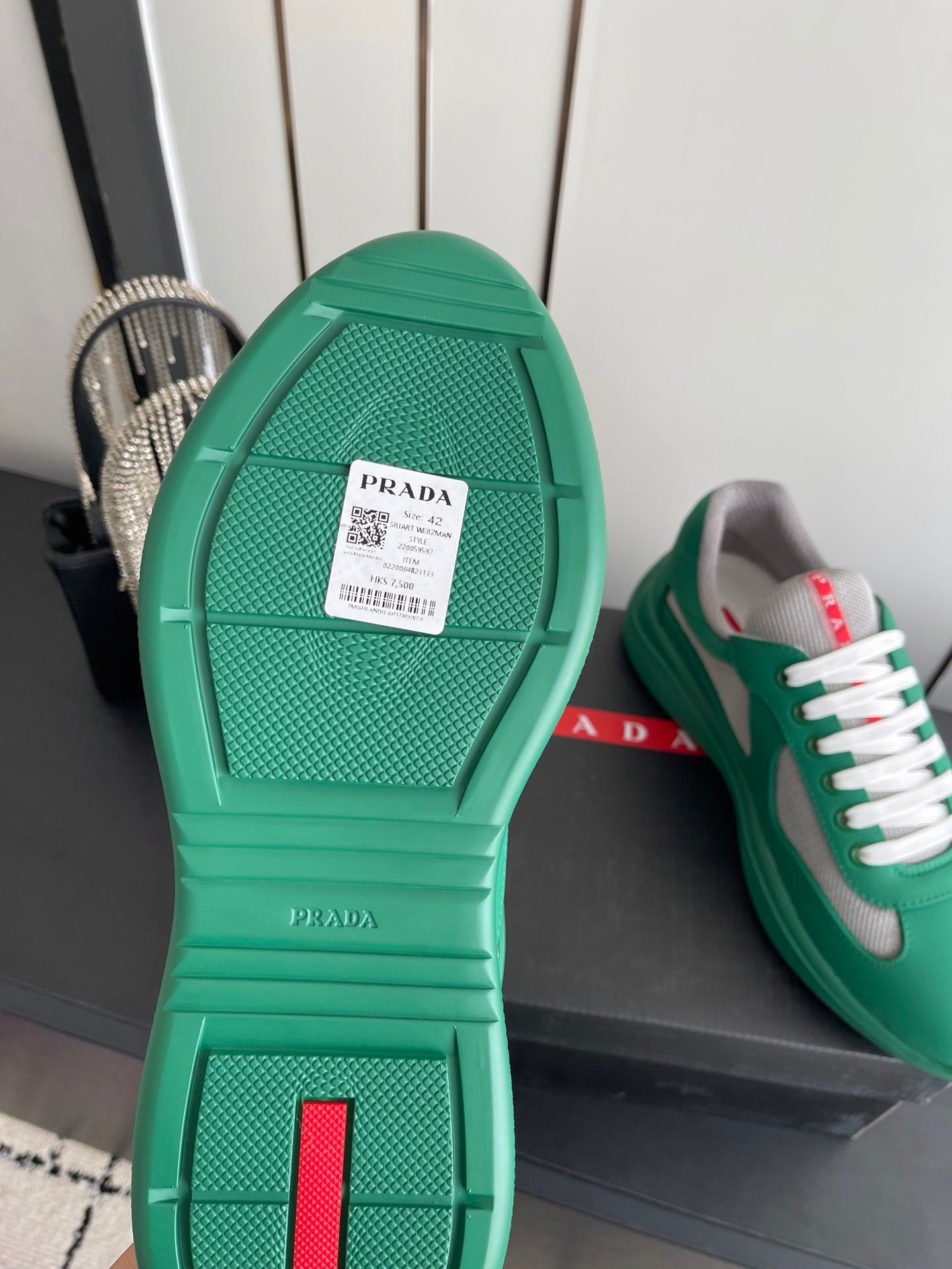 PRADA 26S AMERICA CUP SNEAKERS IN TEAL GREEN SOFT RUBBER AND BIKE FABRIC