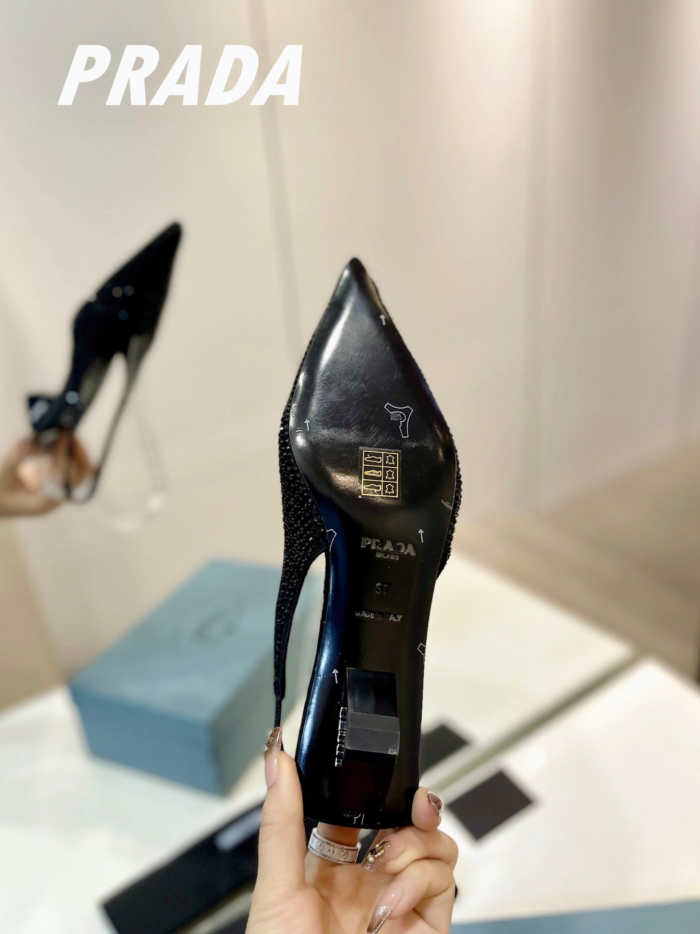 PRA SLINGBACK PUMPS BLACK SATIN WITH BLACK CRYSTALS - 34