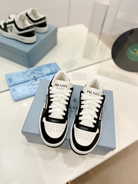 PRA DOWNTOWN PERFORATED SNEAKERS BLACK AND WHITE CALFSKIN - 35