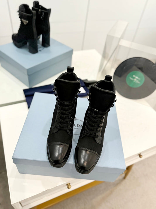 PRA RE-NYLON AND LEATHER BOOTIES BLACK - 34