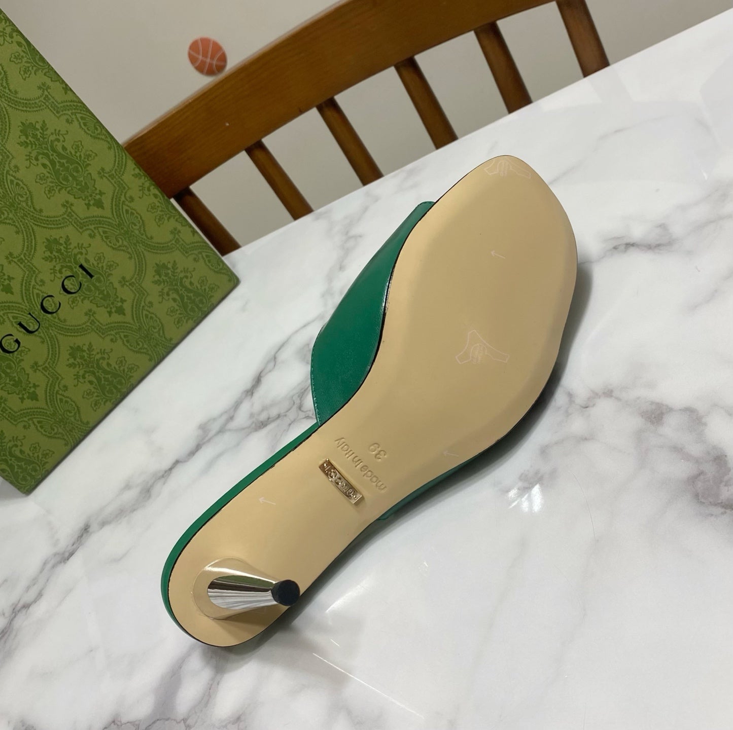 GG HIGH HEELS BLONDIE 75 IN GREEN LAMBSKIN WITH GOLD HARDWARE - 34